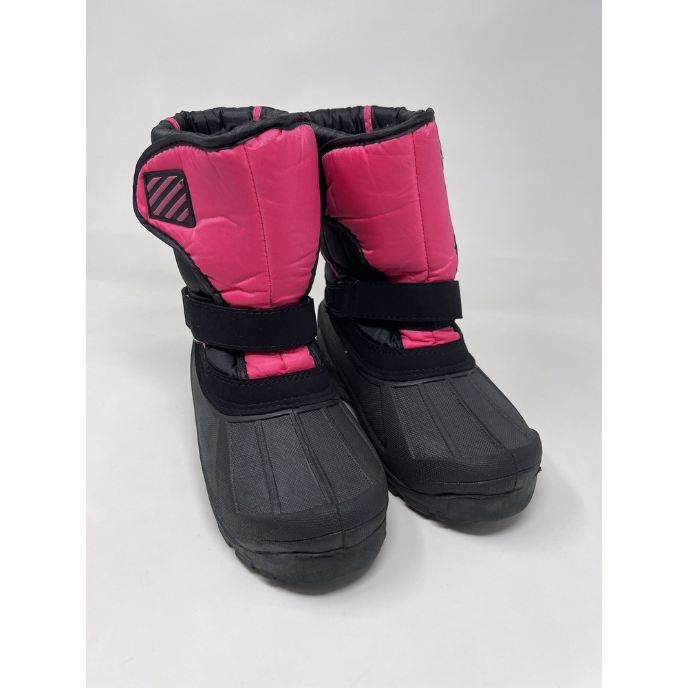Kids Snow Boots Size 5 Youth Black Pink Winter Insulated Waterproof‎ Hook Loop